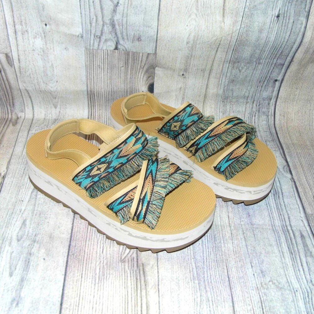 TEVA Flatform Ceres Double Diamond Black Platform Sandals Womens Size 9